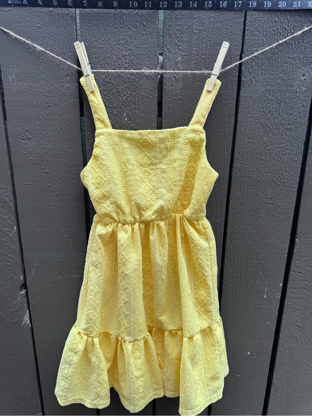Btween Yellow Textured Tiered Ruffled Dress for Girls, Size 8